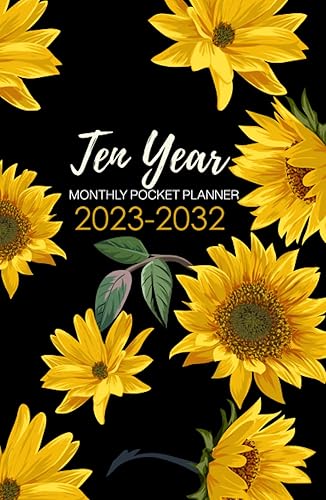 2023-2032 Ten Year Monthly Pocket Planner: 120 Months Calendar, 10 Year Monthly Appointment Notebook, Agenda Schedule Organizer Logbook With Holidays, Sunflower Cover