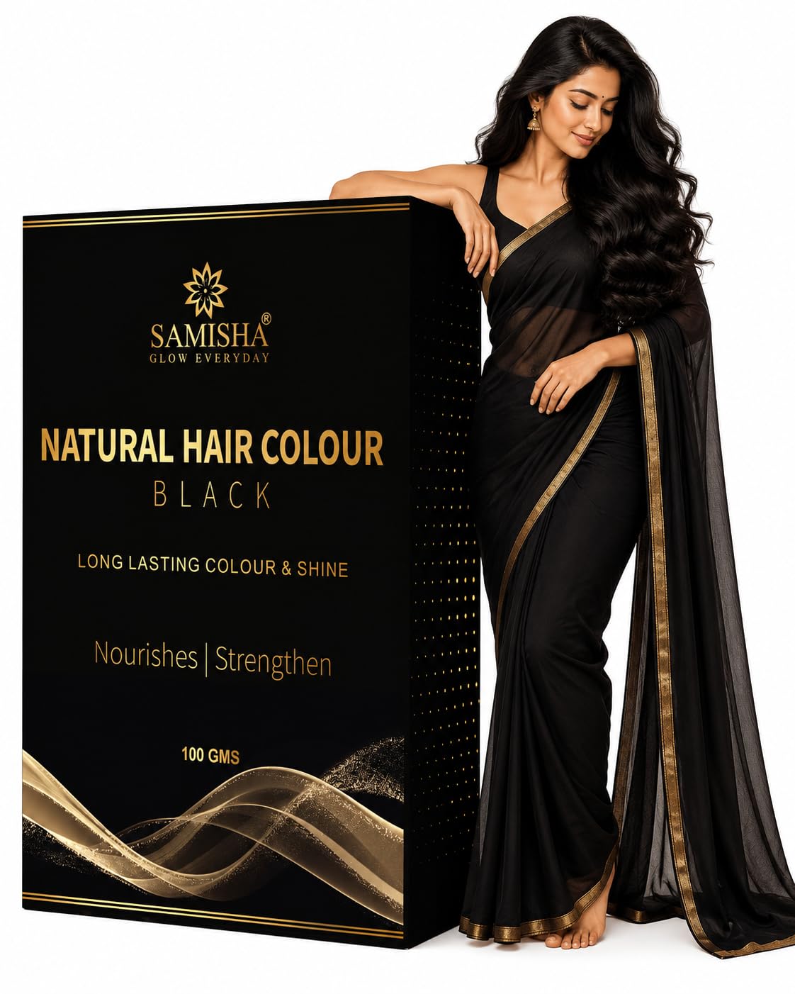 Samisha Black Natural Hair Colour Damage Free, No Ammonia 6 Organic Herbal Extracts 100% Grey Coverage & Long Lasting Hair Color