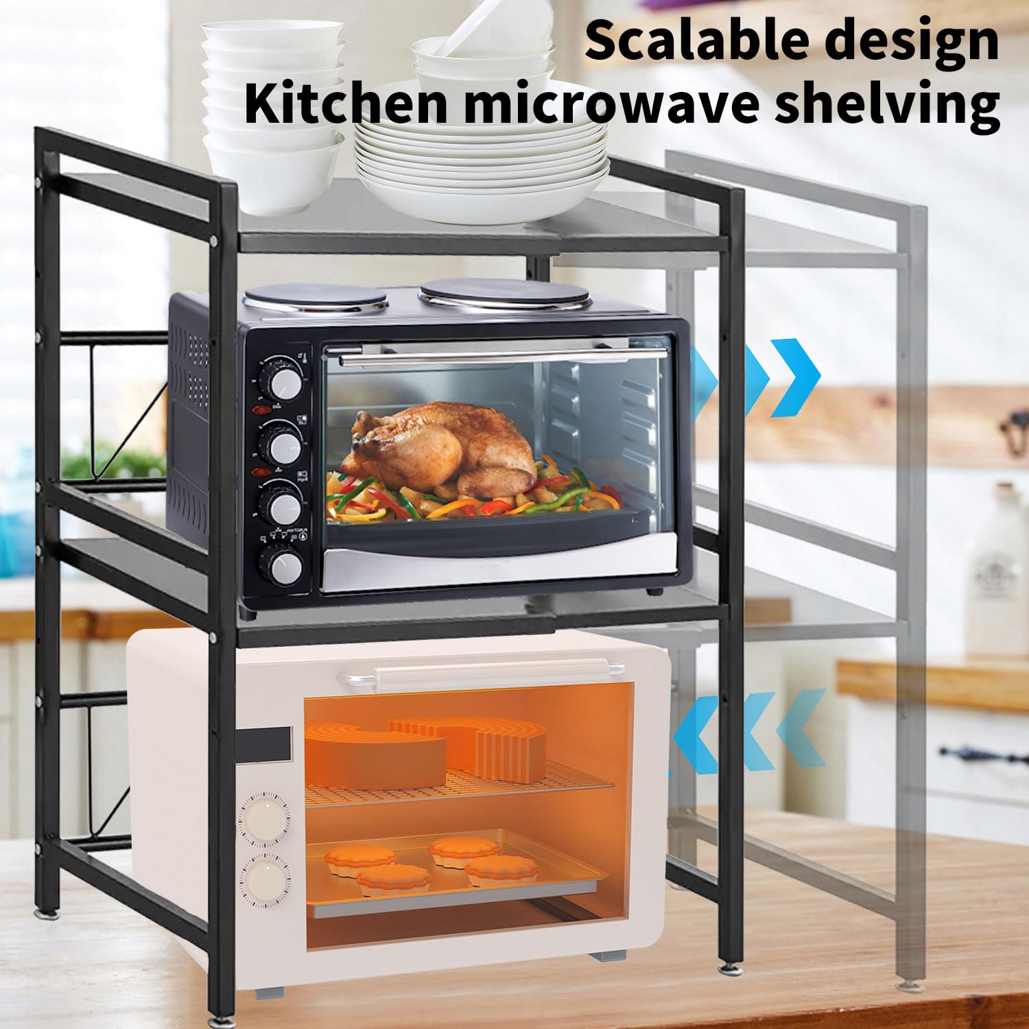 Etagere Micro Ondes, 3 niveles extensible mueble de microondas de metal