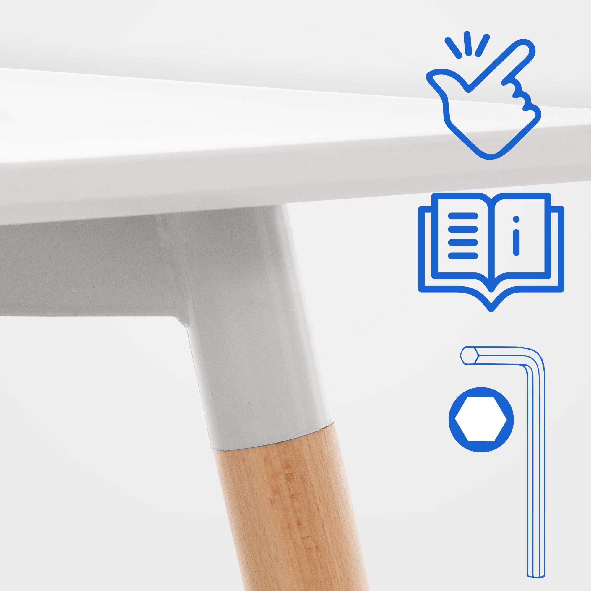 CLP Küchentisch Viborg I Esstisch Im Skandinavischen Design Für Wohnzimmer Mit MDF Tischplatte I Buchenholzgestell, Justierbare Bodenschoner, Farbe:weiß, Größe:60 cm