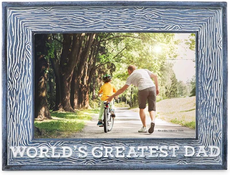 Isaac Jacobs 4” x 6” Resin Sentiments World’s Greatest Dad Picture Frame, Horizontal Keepsake Photo Frame with Easel and Hanging Tabs for Tabletop, Desktop & Wall Display (Navy) - Image 2