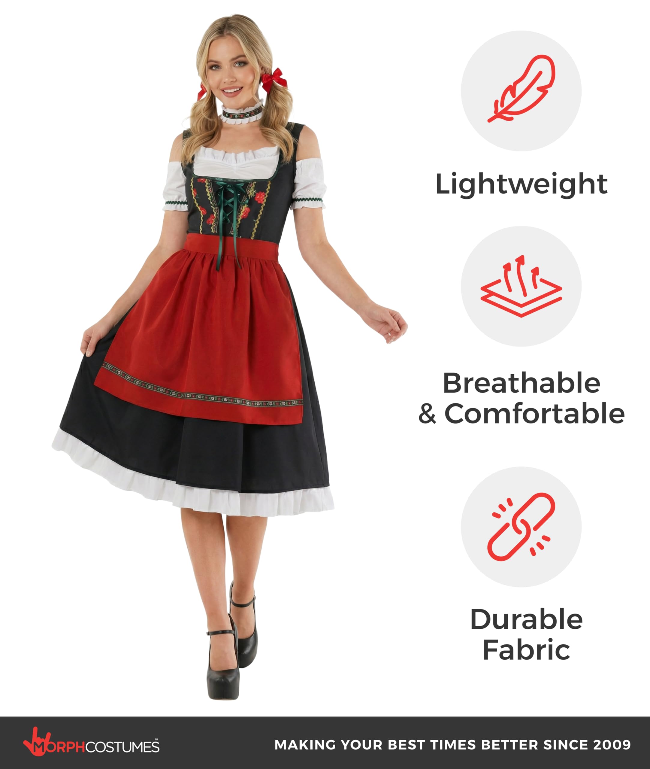 Morph Costume Bavarese Donna - Abito Tirolese per Oktoberfest, Vestito Tradizionale Donna per Feste e Eventi Speciali