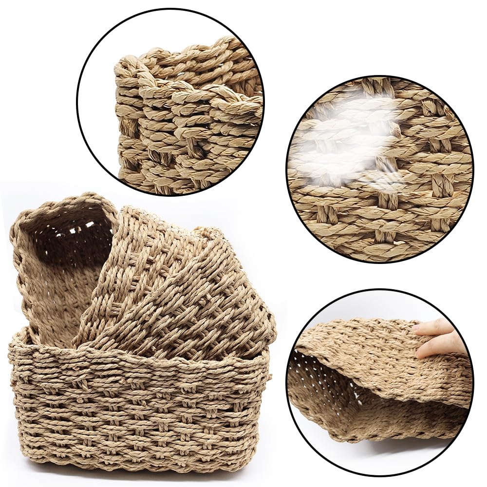 Paniers de Rangement en Osier Tissé, Lot de 4 Paniers de Rangement Tissés pour Salle de Bain - Naturel Rangement Empilables Panier pour Salon, Chambre D'enfant, Salle de Bain - Différentes Tailles