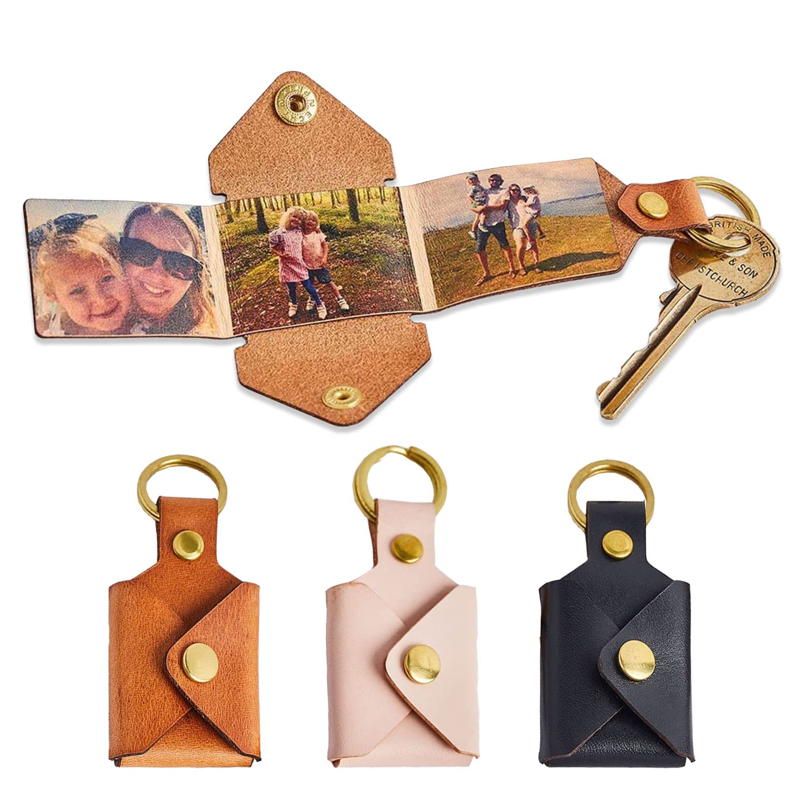 Glamativity Personalized Leather Keychain, Custom Photo Keychain Gift, Handcrafted Engraved Picture Name Keyring, Handmade Gifts for Women Man,Gift