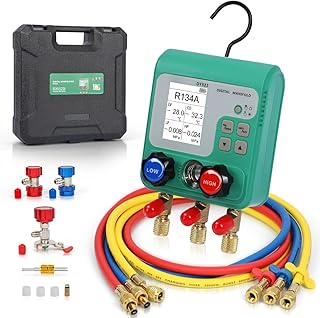 HVAC Digital Manifold Gauge Set for 92 Refrigerant, TFT Display Digital HVAC Gauges Dual Pressure&Vacuum Test, R134A R410A Refrigerant Gauge with Hoses AC Recharge Kit for Air Conditioner/Refrigerator