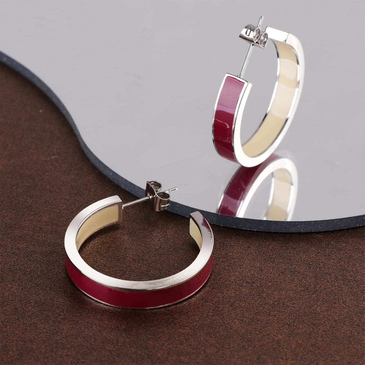 Chunky Gold Earrings for Women C Shaped Round Hoop Earrings 18K Gold Plated Stainless Steel Enamel Earrings Jewelry Gift - Image 7