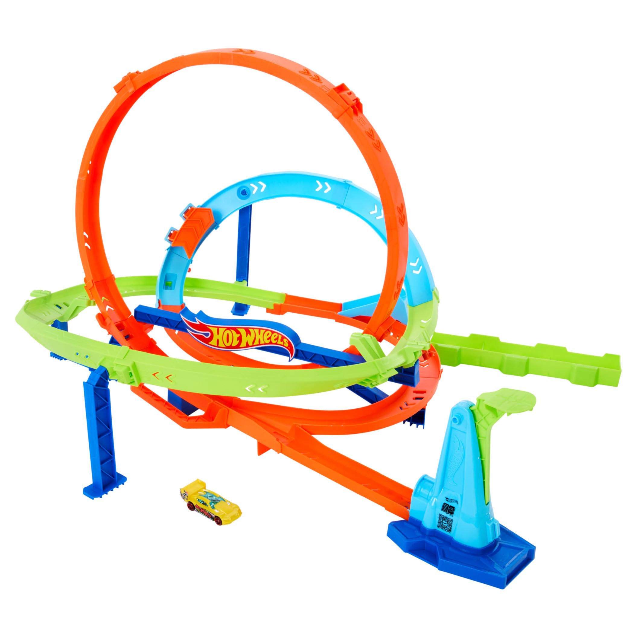 Hot Wheels Action “Let's Race - ¡a correr!” Netflix - Desafío del ciclón Pista para coches de juguete con lanzador y 1 vehículo, 2 formas de jugar, juguete +4 años (Mattel HXM94) | Incluye coche de juguete a escala 1:64, 18 pulgadas de alto, 2 formas de j