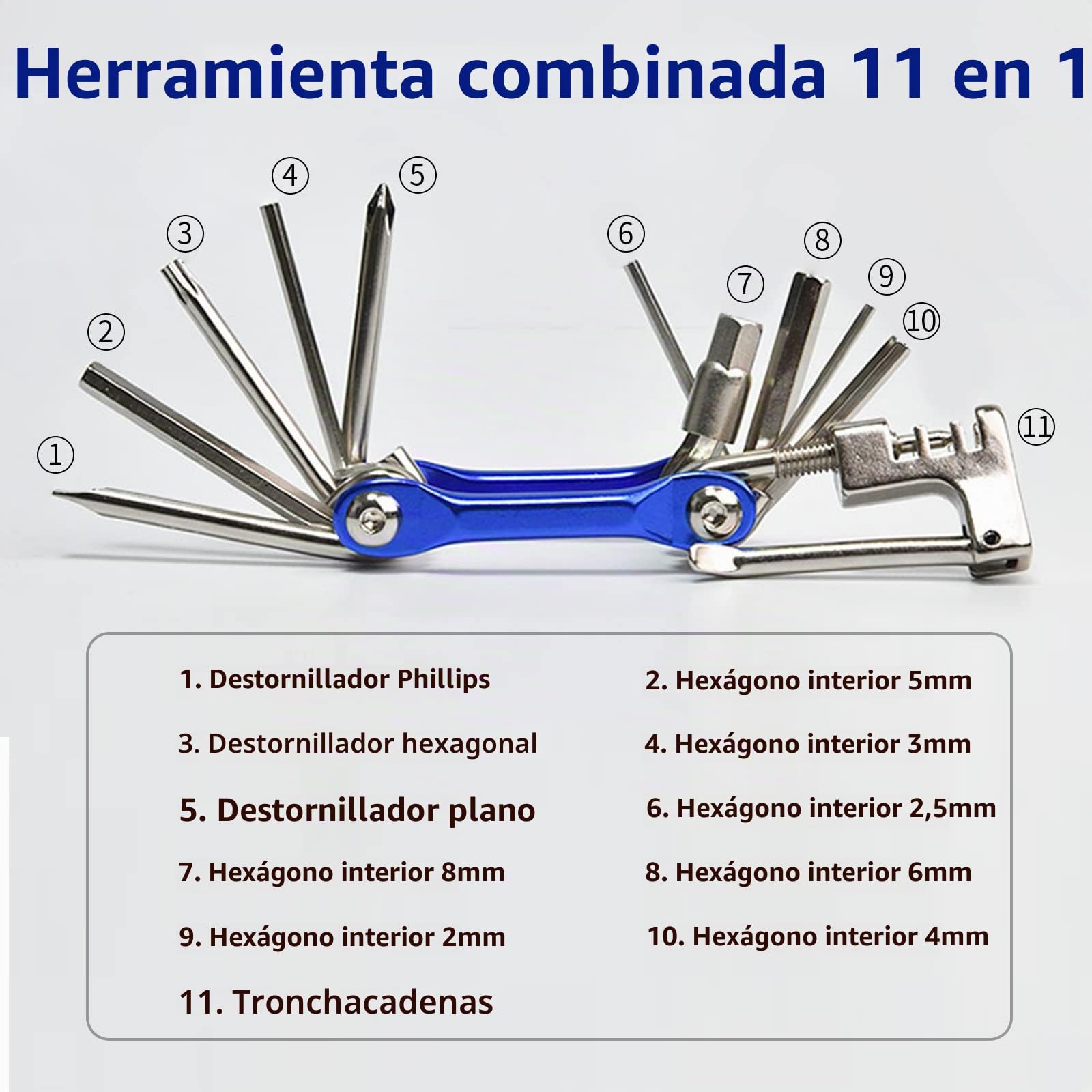 Multiusos Bici Herramientas, Multiherramienta Bici, Mini Bici Plegables Herramientas 11 en 1 Multifunción Bicicleta Reparacion Herramientas Mantenimiento Herramientas Kit (Azul)