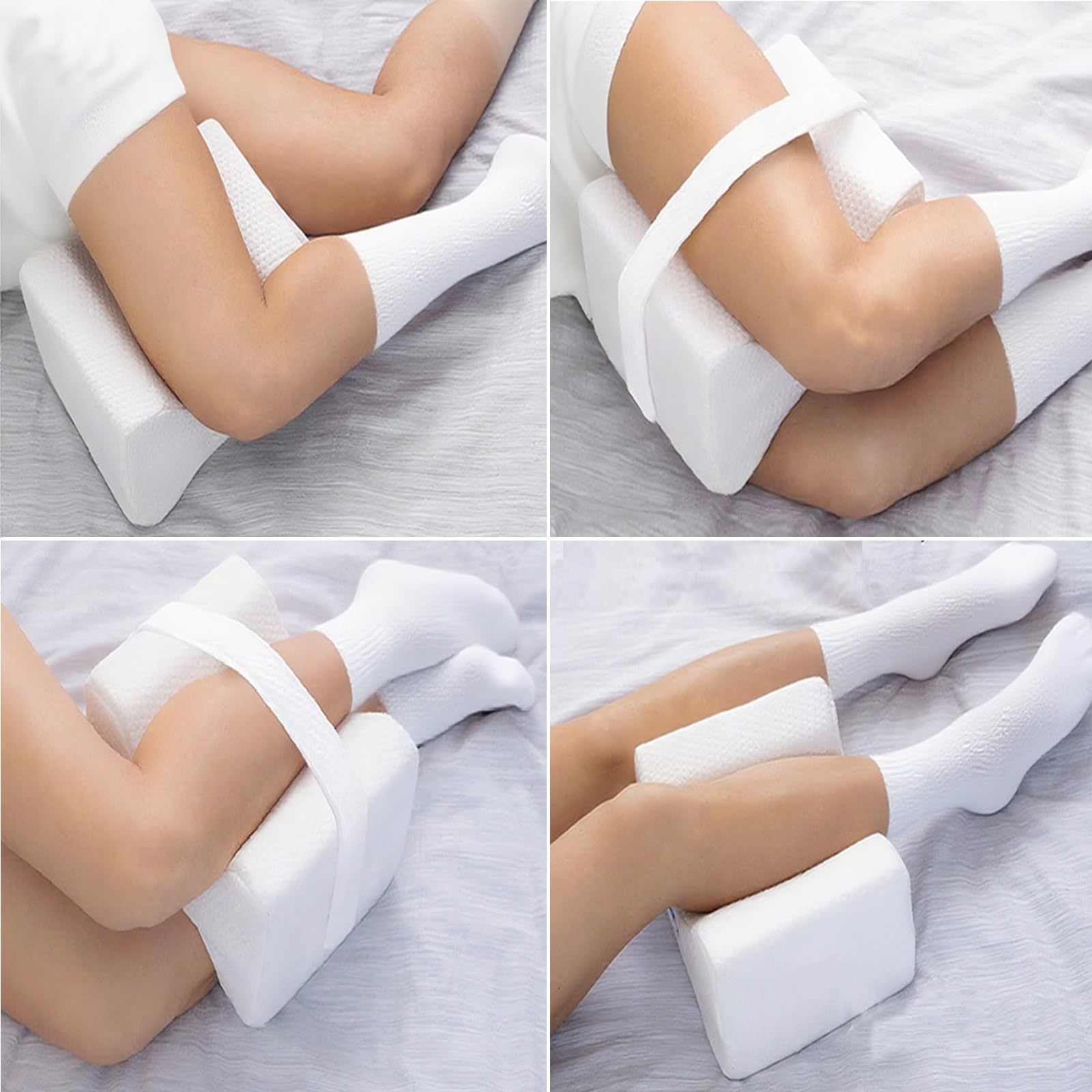 Rackhams White Memory Foam Leg Knee Support Pillow Cushion Sleeping Aid With Strap Cover