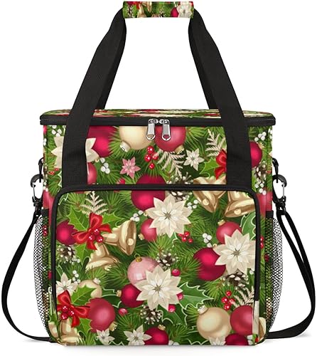 Bolsa de café con campanas de árbol de Navidad, bolsa de almacenamiento de viaje de flores de Navidad, compatible con Keurig K-Mini o K-Mini Plus de