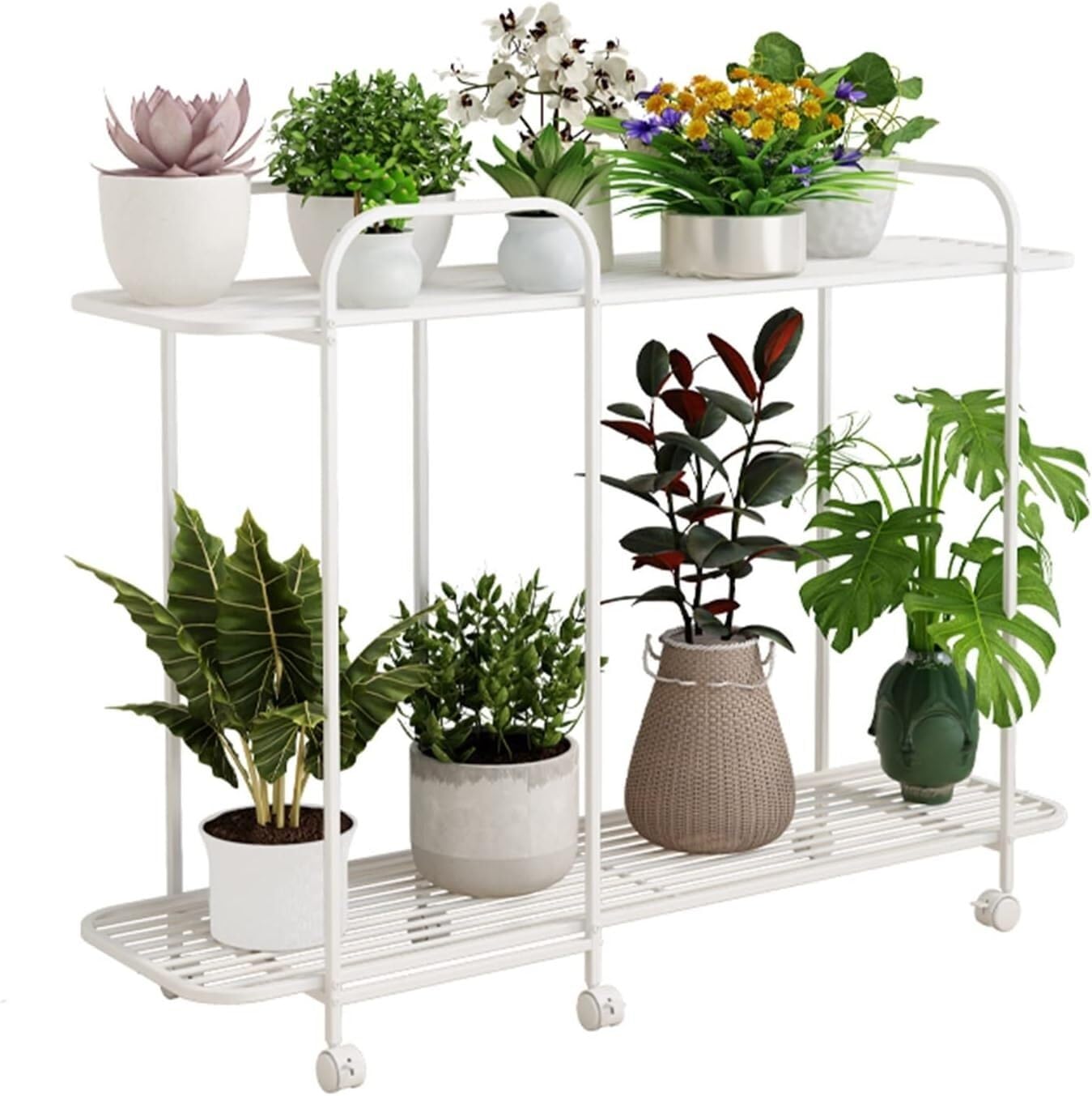 Amazon.co.jp: 観葉植物棚 錆びない キャスター付き2段 アイアン