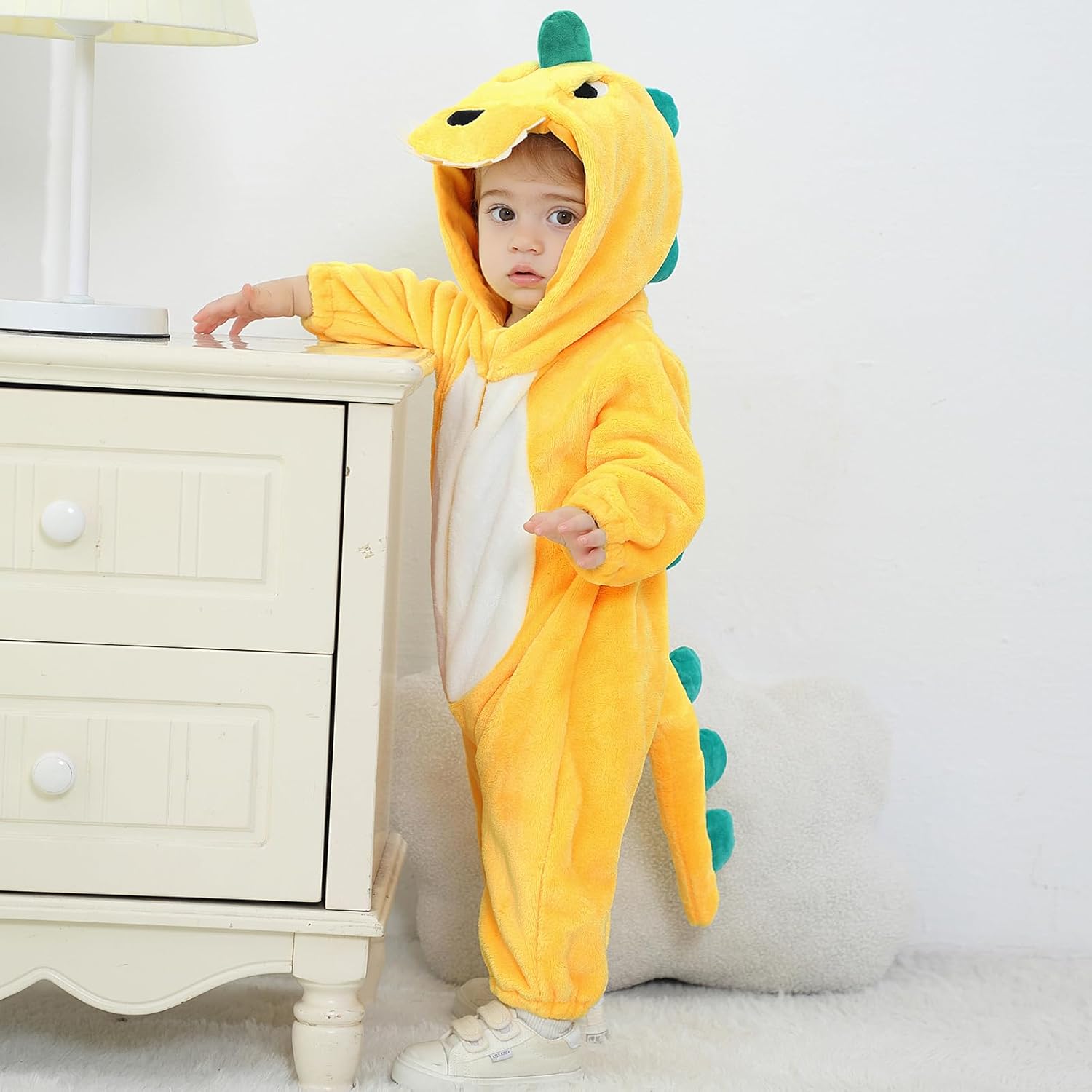 LOLANTA Toddler Dinosaur Animal Costume Unisex Baby Kids Flannel Hooded Romper Jumpsuit Dress Up Outfit - Image 5