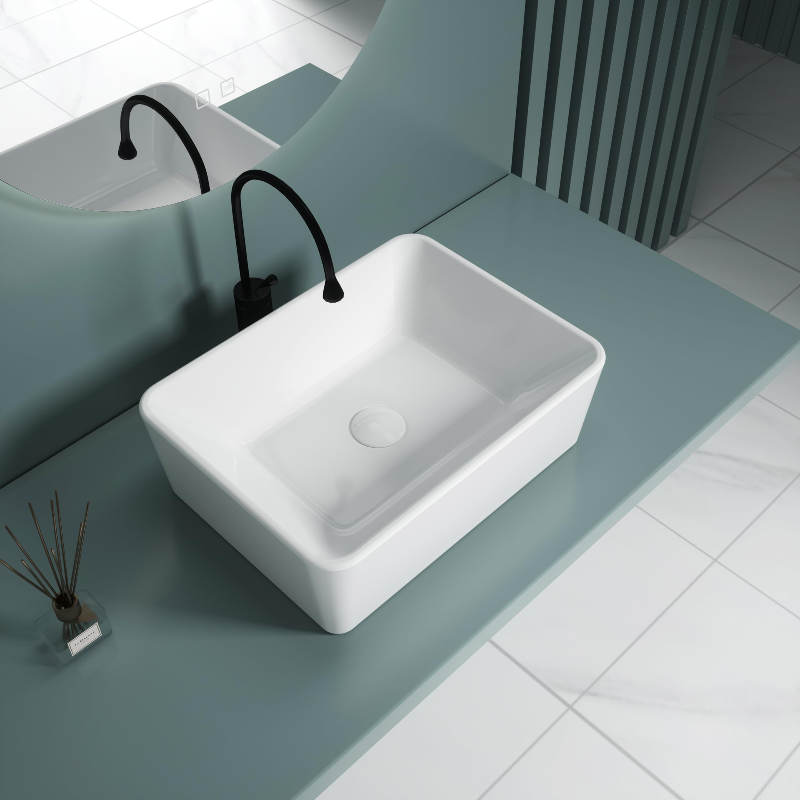 Db Durovin Bathrooms Glossy White Durovin Bathrooms Ceramic Bathroom Basin- No Tap Hole 400 X 300 X 130Mm (Wxdxh) Countertop Mounted Bathroom Vessel Rectangular