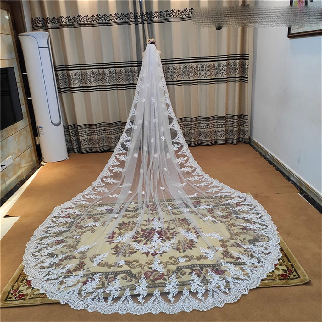 Velo de novia con encaje premium de una capa de 350 cm y caída nupcial majestuosa