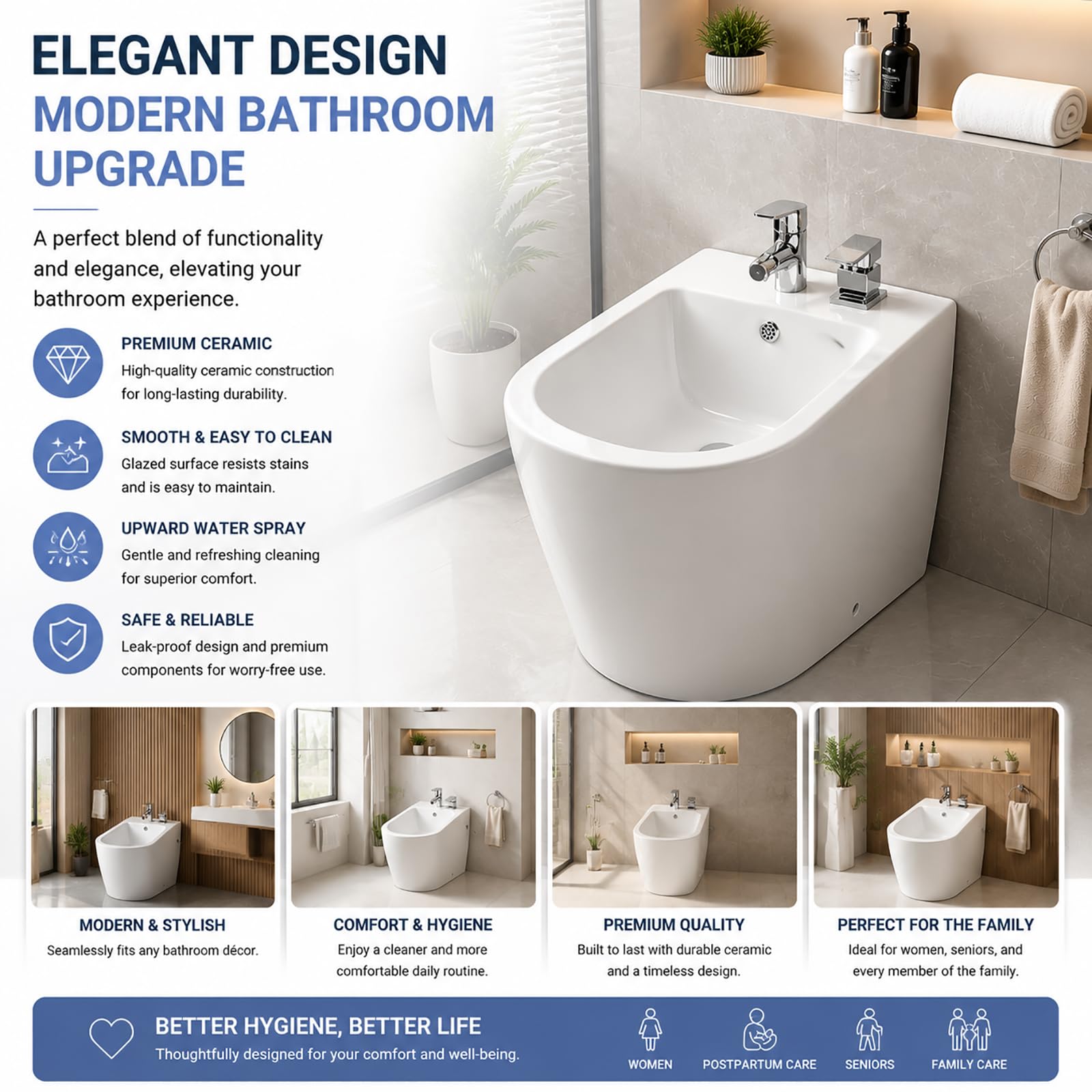 Ceramiczna Umywalka Do Wanny Nasiadowej Z Natryskiem Wody Skierowanym Do Góry, Bidet Do Higieny Osobistej Dla Kobiet, Pielęgnacja Krocza Po Porodzie, Wygodna Umywalka Do Łazienki W Domu