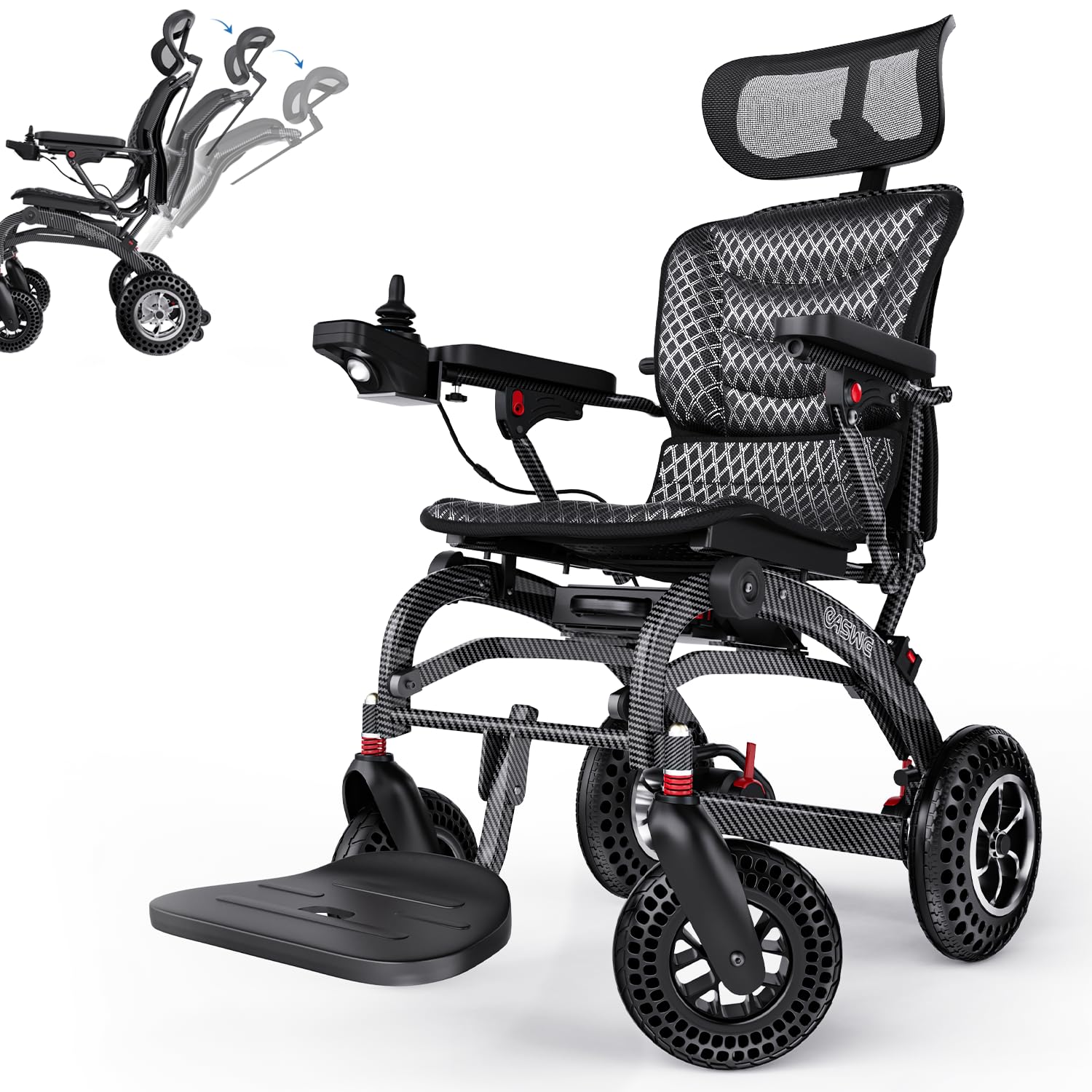 B10 Silla Ruedas Eléctrica Plegable Adultos/Mayores, Respaldo 145° Reclinable & Asiento Ergonómico, 25/50km Autonomía, Batería 12Ah Litio Extraíble, Motor Sin Escobillas 400W, 18KG (B10-24AH)