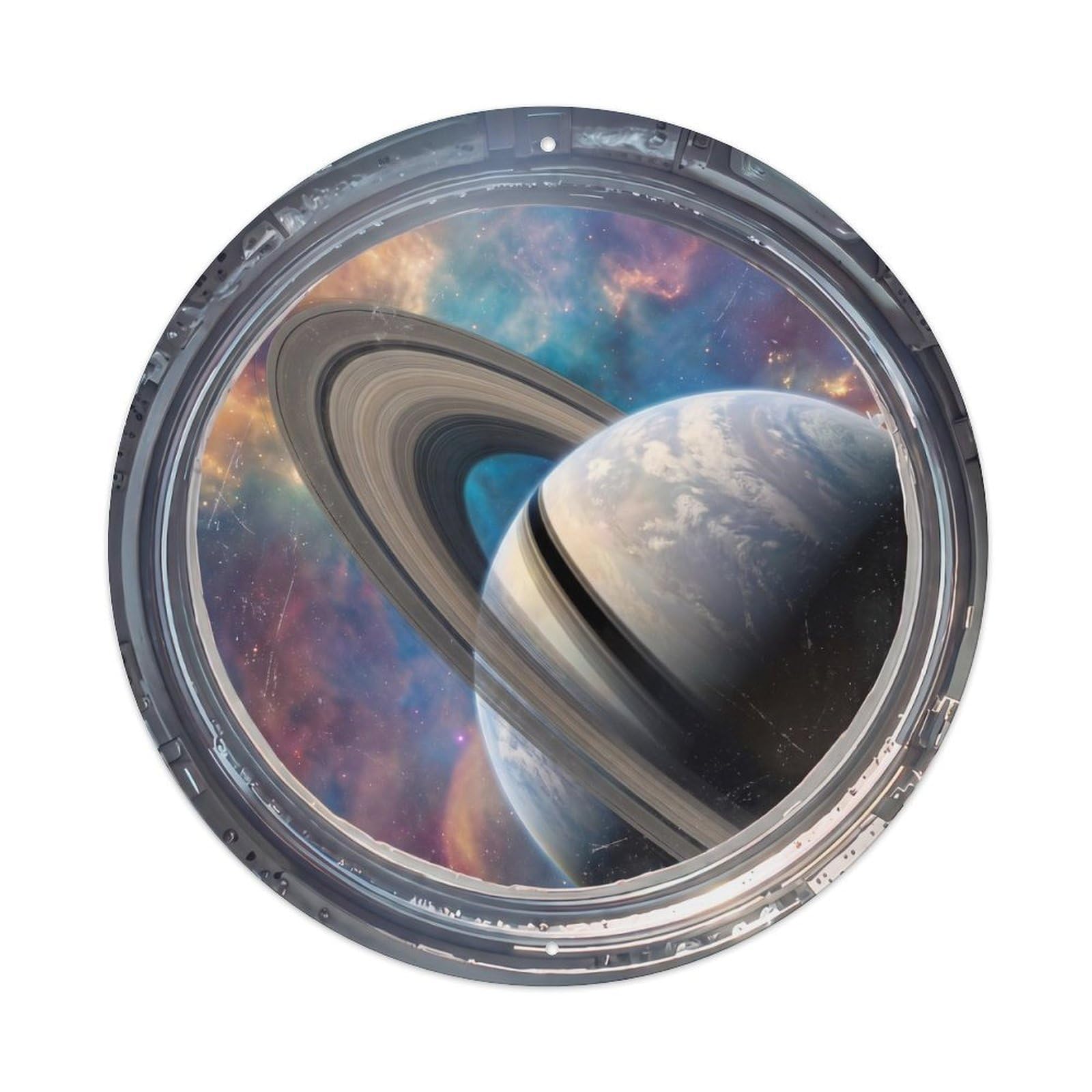Ringed Planet Angle View from Space Station Metal Tin Sign
