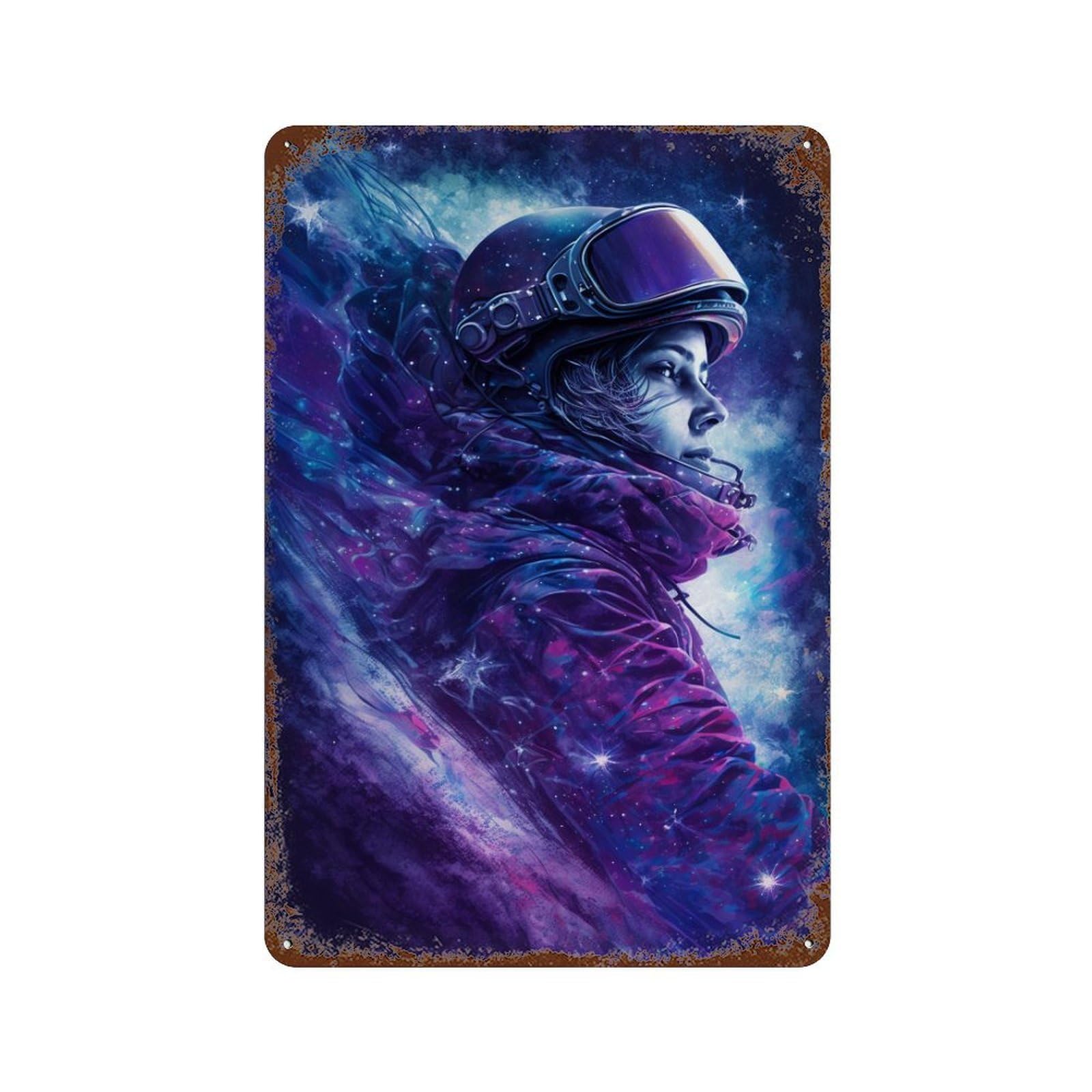 Cosmic Astronaut Journey Rusty Metal Tin Sign 11.8"x7.9", Shabby Chic Decor for Garage, Bar And Workshop Decor