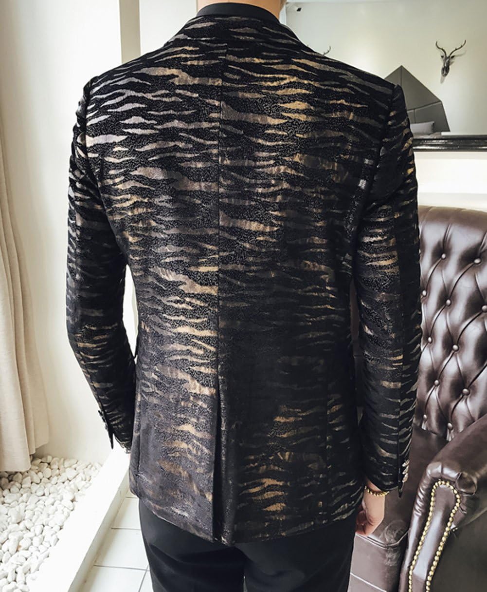 OUYE Men's Golden Leopard 2 Button Casual Blazer - Image 5