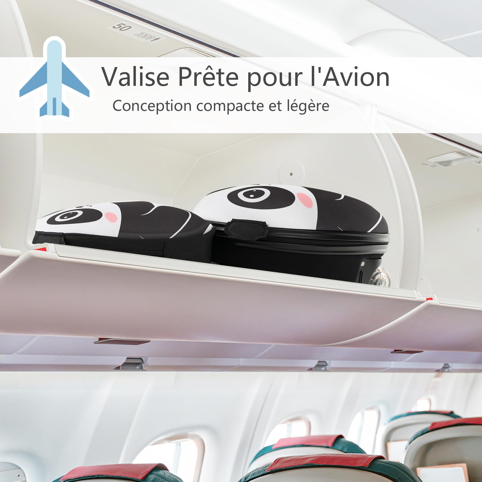 SOARS Valise Enfant 16" + Sac à Dos 12", Valise Cabine Enfant à roulettes avec Poignée Télescopique à 3 Niveaux, Matériau Robuste Léger de 1,5 KG, Valise Enfant Fille &Garçon 3+ Ans, Panda