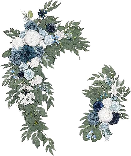 Kit de flores artificiales azules para arco de boda, 2 piezas de guirnaldas de peonía de seda, letrero de bienvenida, guirnalda floral para