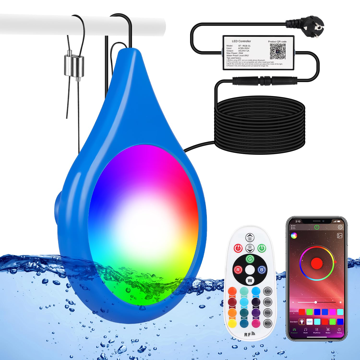 Luce della piscina di LED, luce intelligente della piscina di 25W LED sopra terra, con effetti di illuminazione controllati dall'applicazione, sincronizzazione della musica, IP68, con cavo 11m