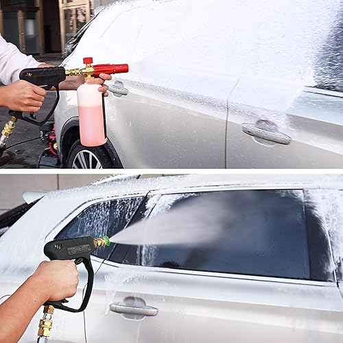 Miniatura 7 de YAMATIC Pistola de lavado a presión con cañón de espuma para lavado de autos, pistola corta de 5000 PSI con conexión rápida giratoria de 3/8
