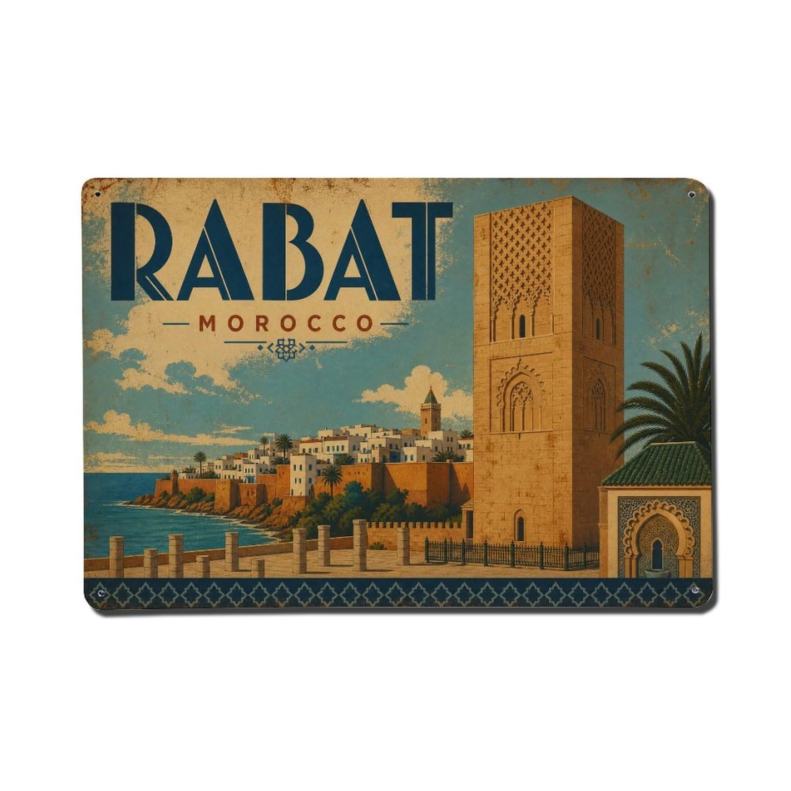 Metal Tin Sign Retro Travel Morocco Rabat