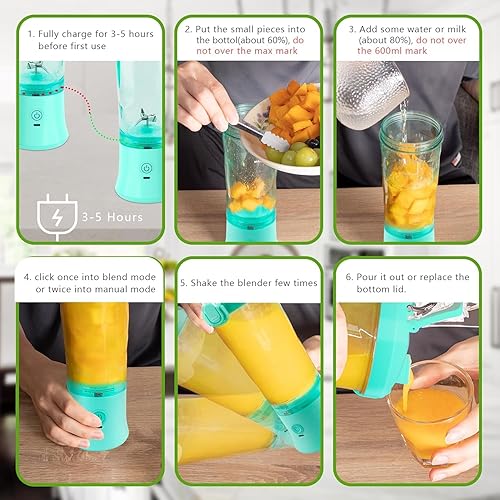 Miniatura 6 de Licuadora portátil, licuadora para batido con 6 cuchillas ultra afiladas, licuadora personal para batidos y licuados de alimentos para bebés, mini