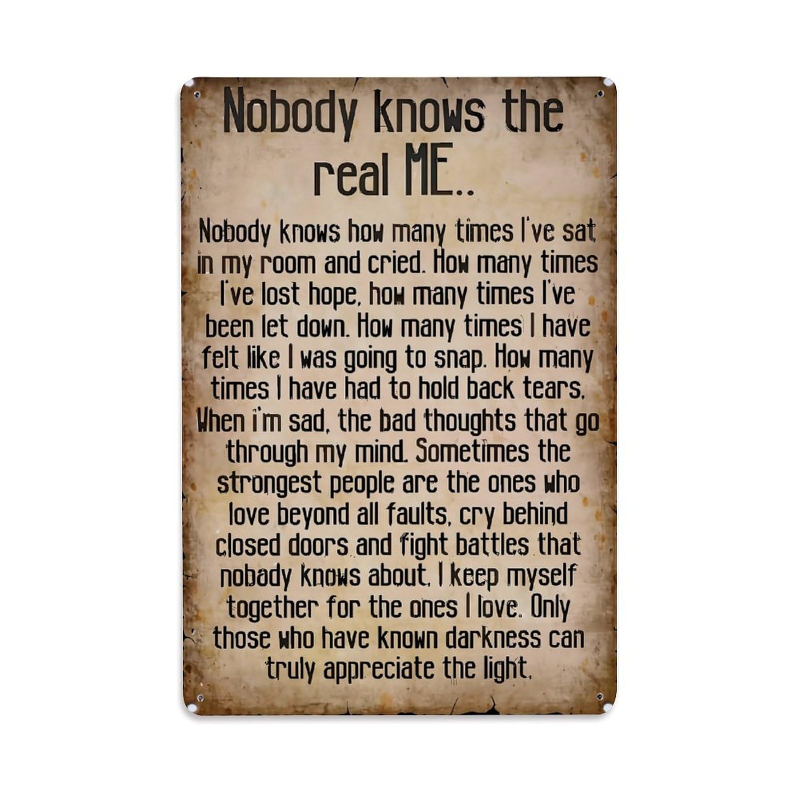 Jdyaojiesheng Vintage Nobody Knows The Real Me Tin Sign Retro Metal Wall Decor Metal Poster, Home Bar Garage Farmhouse Cafe Wall Art Decoration 8X12inches