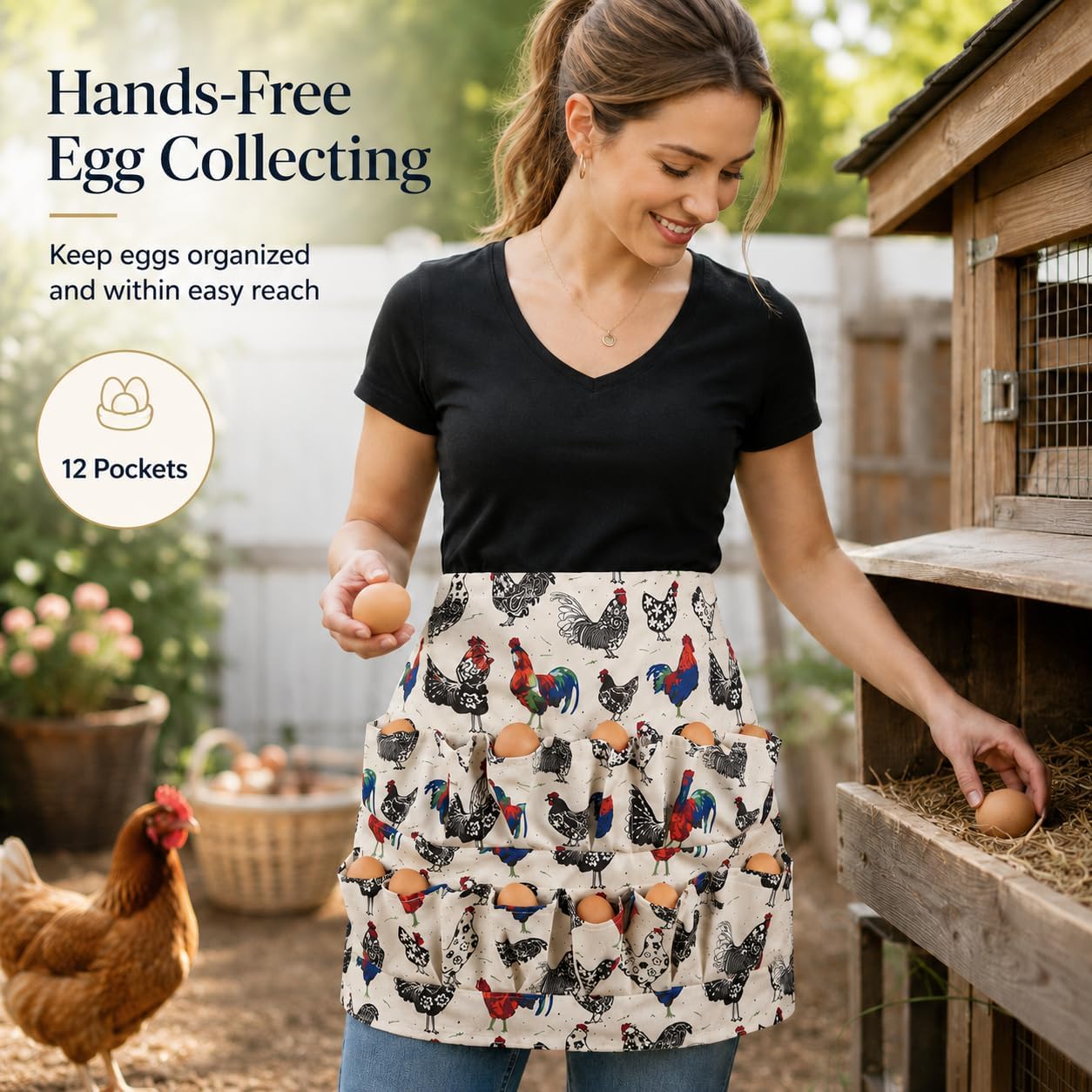 Egg Apron, Egg Collecting Apron for Chicken Duck Goose Eggs, Chicken Egg Apron for Housewife Farmhouse Kitchen Restaurant Parent-Child Activities, Adult 12 Pockets