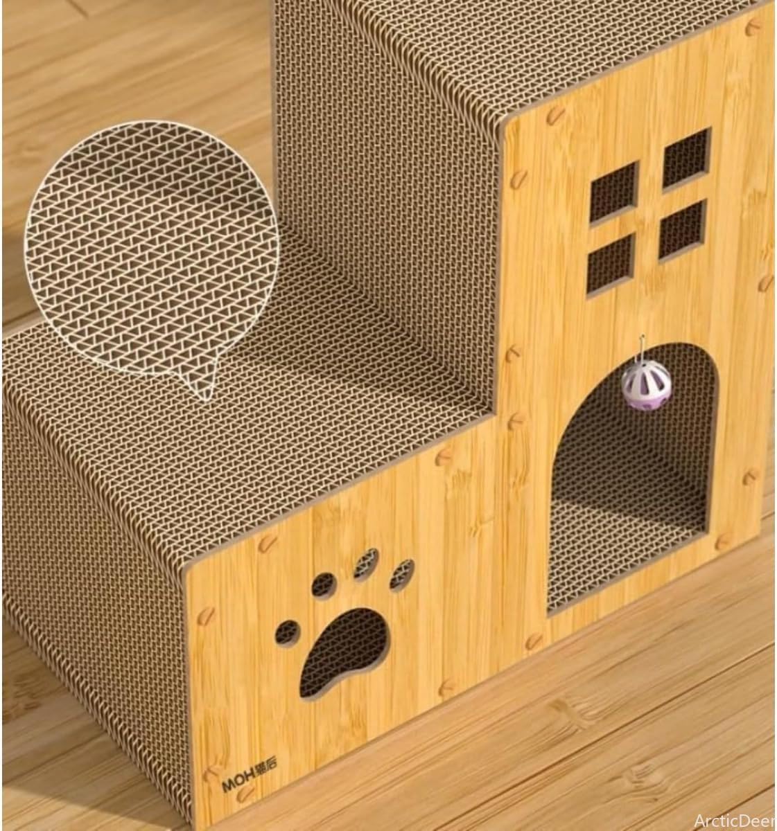 猫爪とぎ キャットタワー 2段ベッド トンネル付き 高密度段ボール製 爪とぎハウス キャットハウス プレイエリア 3in1 組み立て