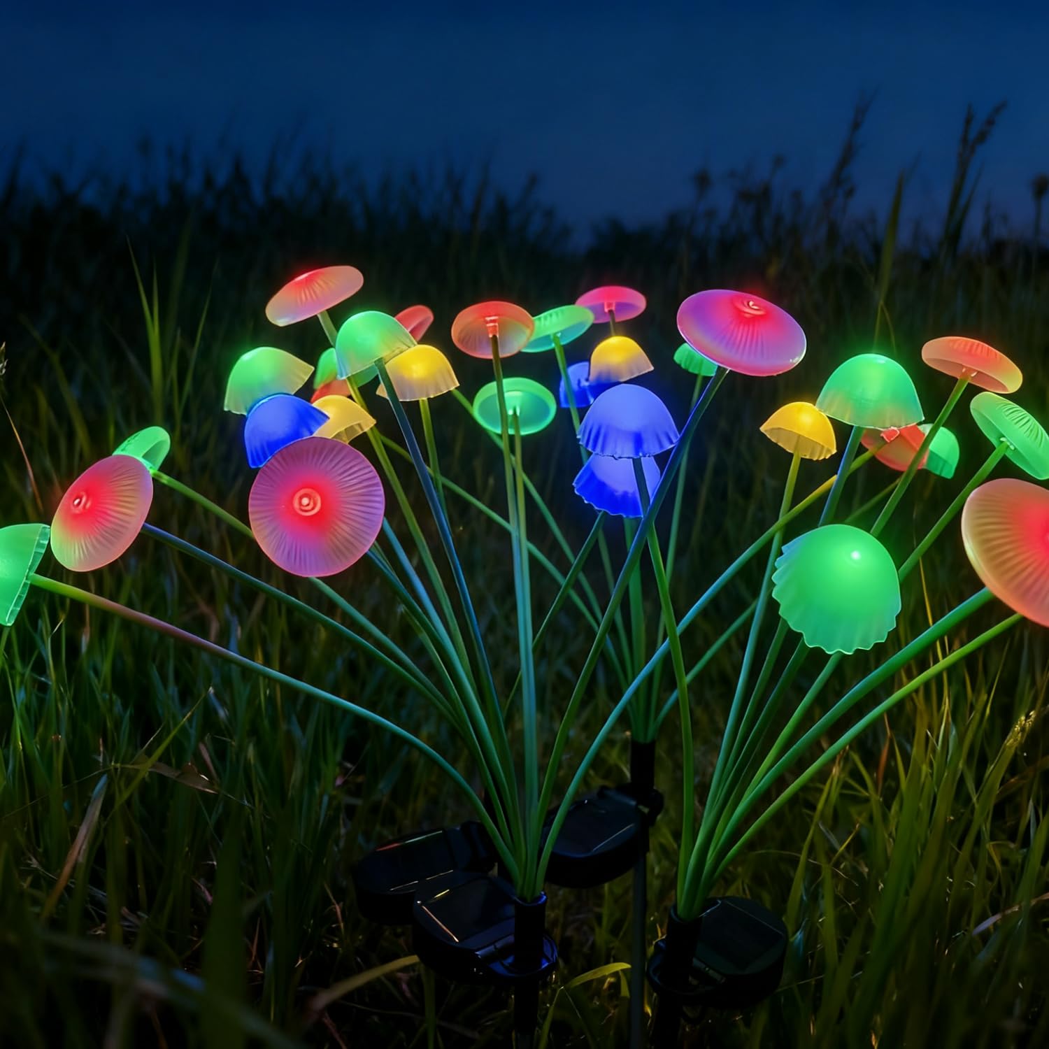 Solar Garden Lights Outdoor Waterproof, 4 Pack Dual Mode 32 Colourful Mushrooms Light for Patio Yard Pathway Lawn Fence Halloween Christmas Decorations, Solar Powered Gardening Gifts for Women Mum