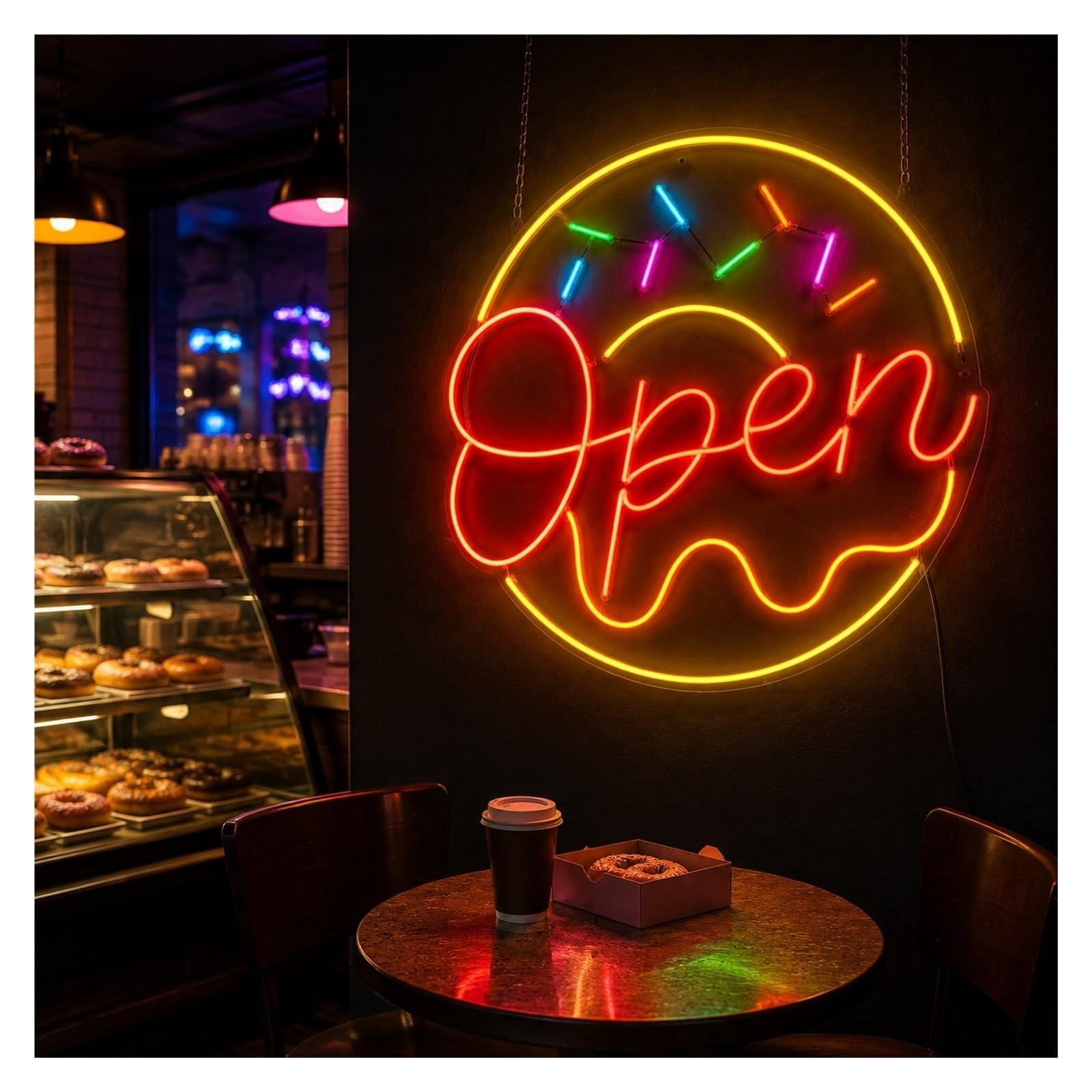 Insegna al Neon Insegna Al Neon Aperta Della Ciambella