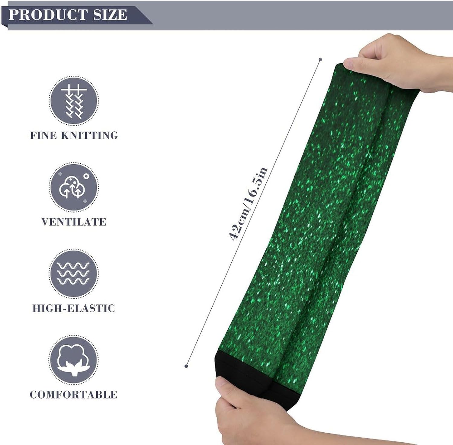 Green Sequin Sparkle Compression Sock Circulation Support Socks Lightweight Knee High Tube Sock Over-The-Calf Sock for Adult