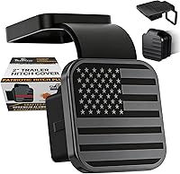 TrkWyze Car Wash Safe Aluminum American Flag Hitch Cover - Rust-Resistant UV-Protected 2" Trailer Hitch Plug Black