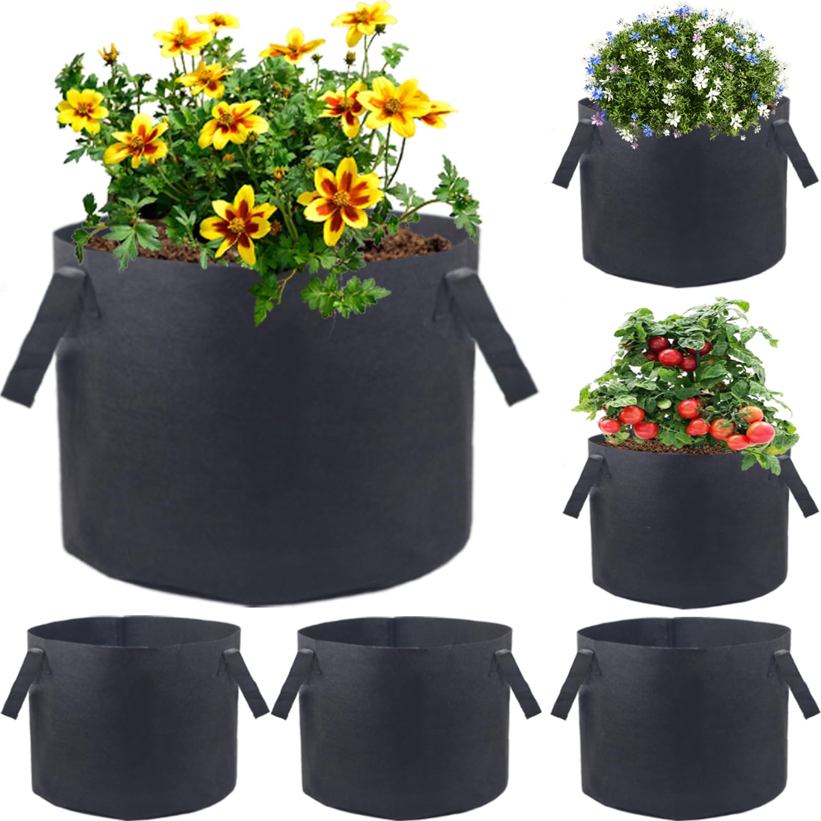 6 Pack 15 Gallon Vegetable Grow Bags,Gardening Plant Growing Bags Thickened Breathable Non-woven Fabric Plant Pots with Handles Indoor Outdoor Grow Containers for Vegetable/Flower/Tomatoes/Strawberry