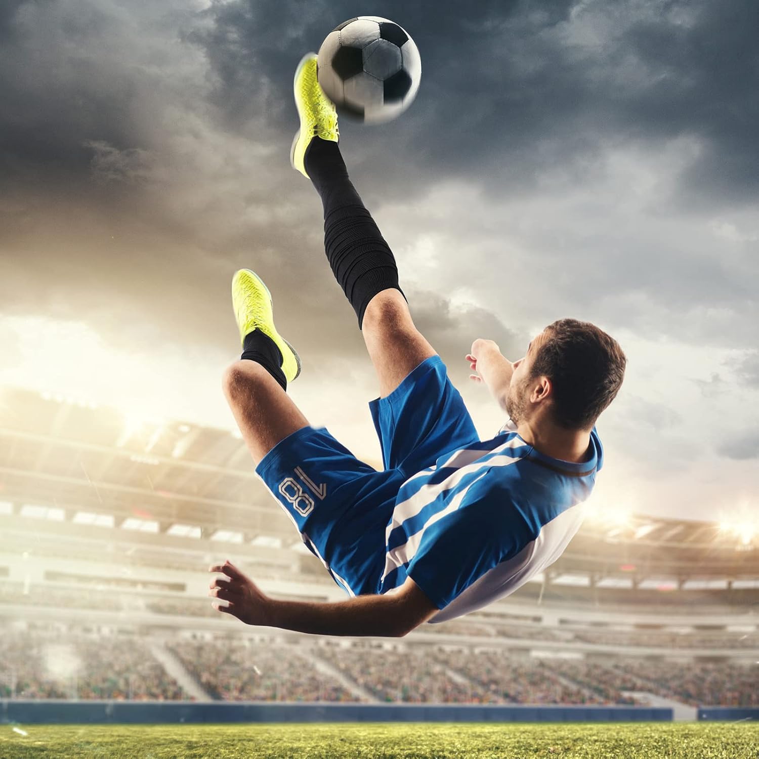 Jeyiour 3 Pairs Scrunch Football Socks Non Slip Extra Long Tube Multi Sport Knee High Soccer Athletic Socks for Unisex Men and Women White Blue Black - Image 4