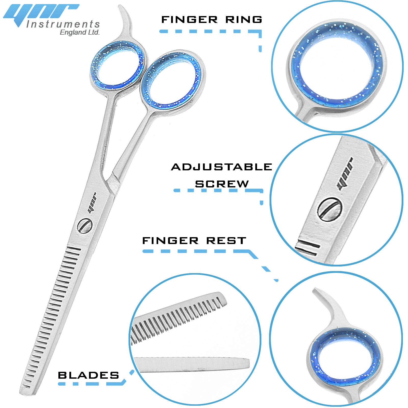 YNR Hairdressing scissor Hair Scissor for Professional Hairdressers 6 Inch length and Stainless Steel Hair Cutting Shears with Leather Pouch - For Salon Barbers, Men, Women, Adults (Thinning 5.5