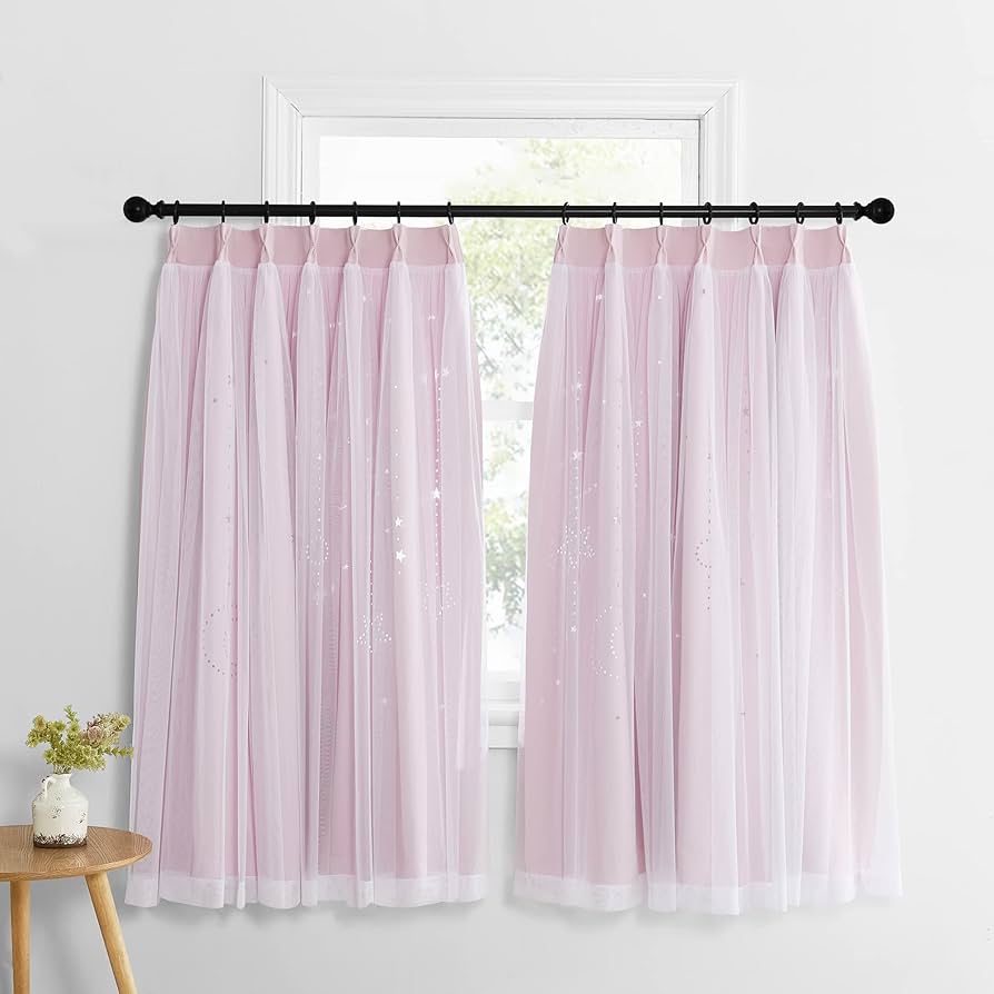 【色: 星彫り-ピンク】NICETOWN 遮光カーテン 二重層遮光 カーテン Amazon｜NICETOWN 遮光カーテン 二重層遮光 ピンク かわいい 柄