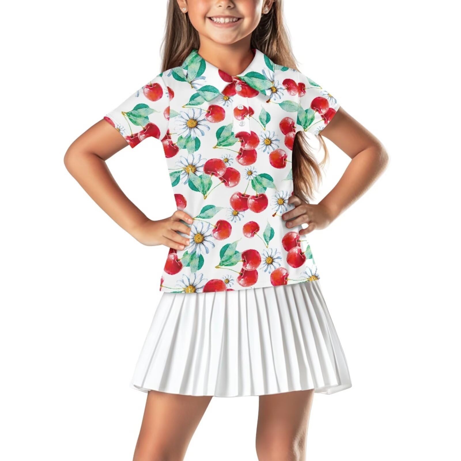 Girls Short Sleeve Golf Shirt 3 Button Up Lapel Collar Tennis Shirts Quick Dry Uniform Athletic Tank Tops for 5-14Y