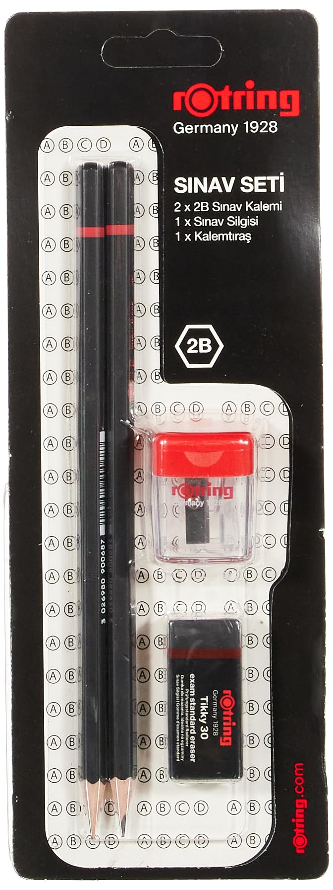 Rotring RO-2090068WK Sınav Seti - Sınav Kalemi, Silgi, Kalemtraş, Siyah