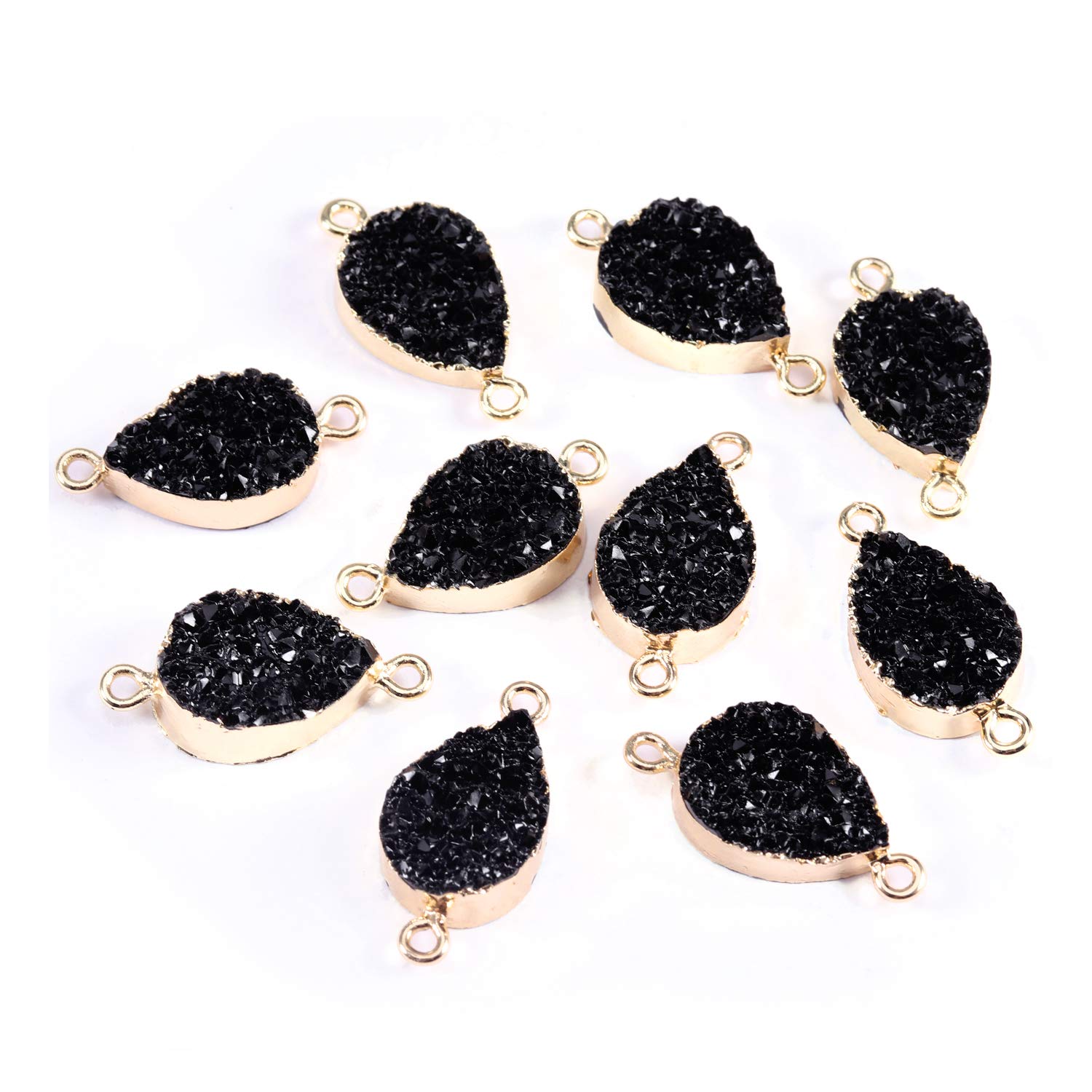 Forise 10pcs Faux Druzy Quartz Jewelry Connector Teardrop Resin Stone Fit for Charms Jewelry Making Bracelet Accessories