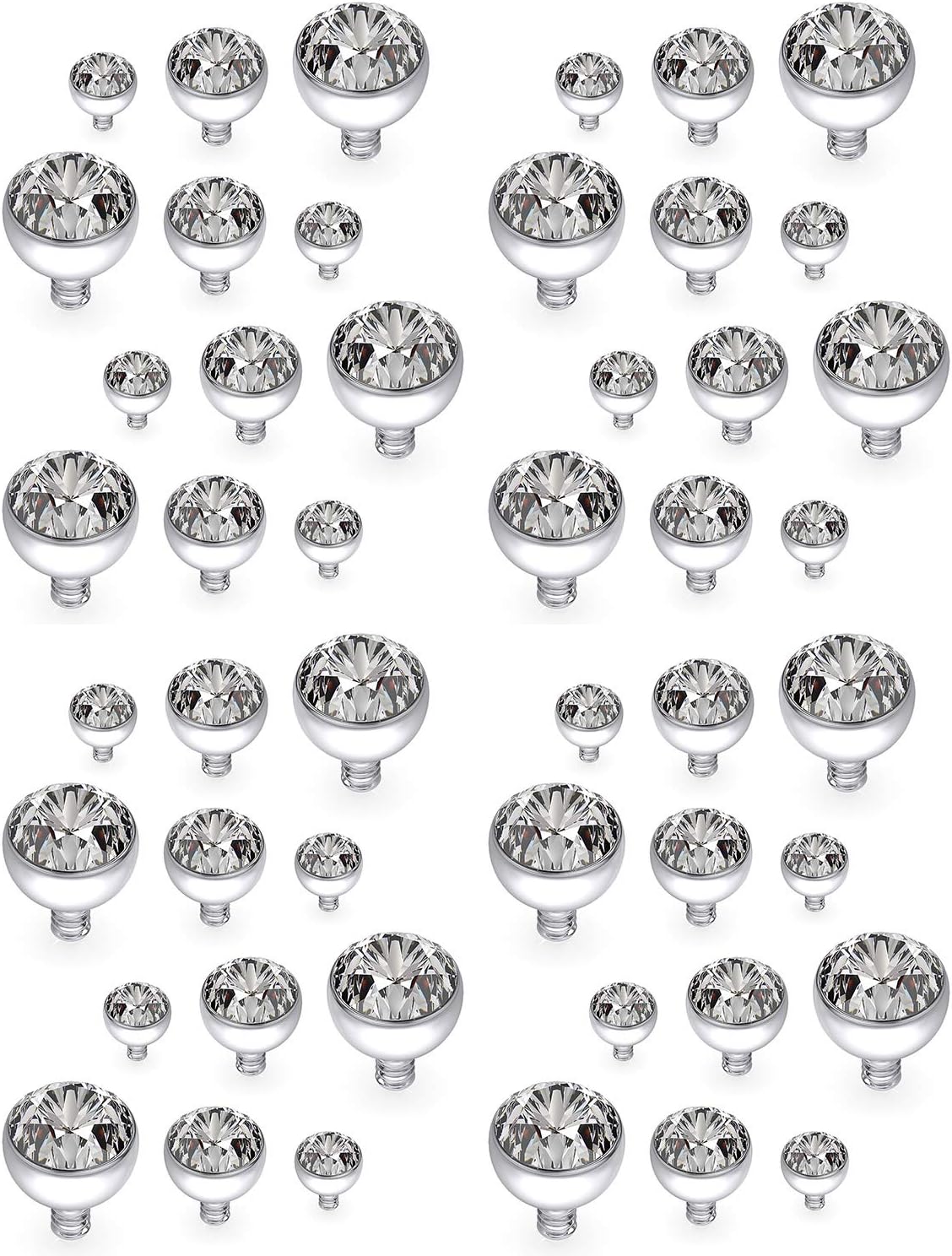 12PCS 14G Grade 23 Titanium Dermal Anchor Tops Internally Threaded Clear Gem for Women Men