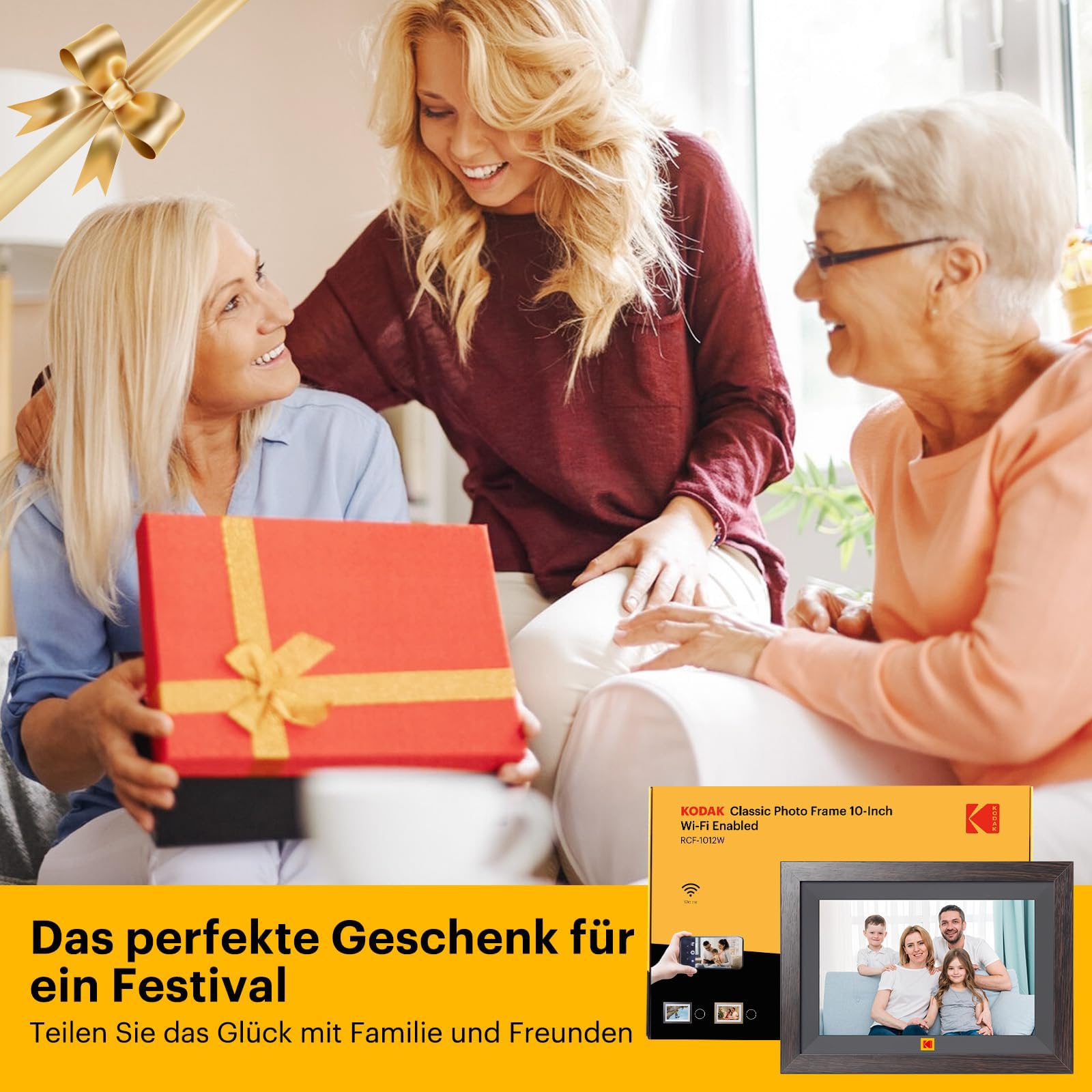 KODAK 10,1 Zoll WiFi Digitaler Bilderrahmen, 1280x800 HD IPS Touchscreen Smarter Bilderrahmen WLAN, 32GB Speicher, Automatische Rotation, Wandmontagefähig, Teilen Sie Fotos sofort von überall aus