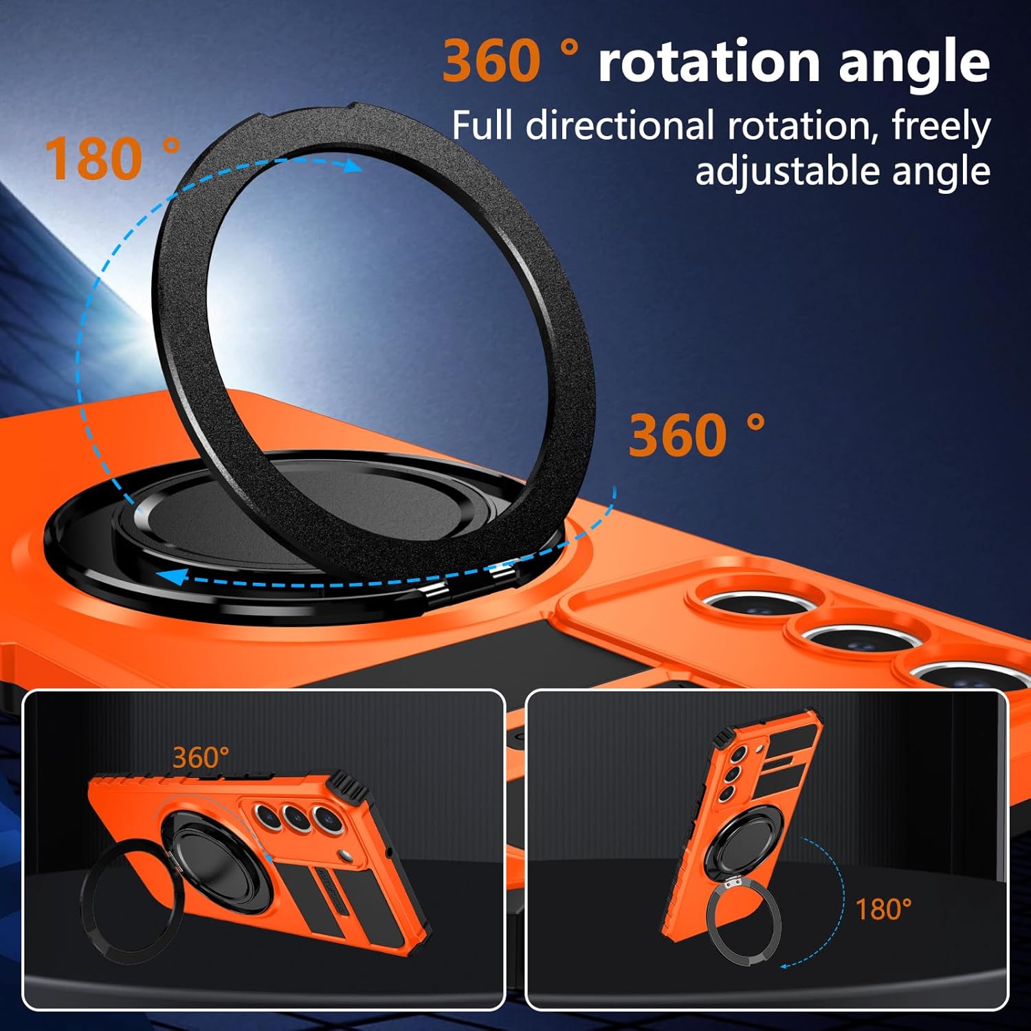 360° Rotating Magnetic Suction Protective Case for Samsung Galaxy S22 Plus, Mobile Phone Holder [Support Car Mount] Shockproof Protective Phone Cover Cases, Orange