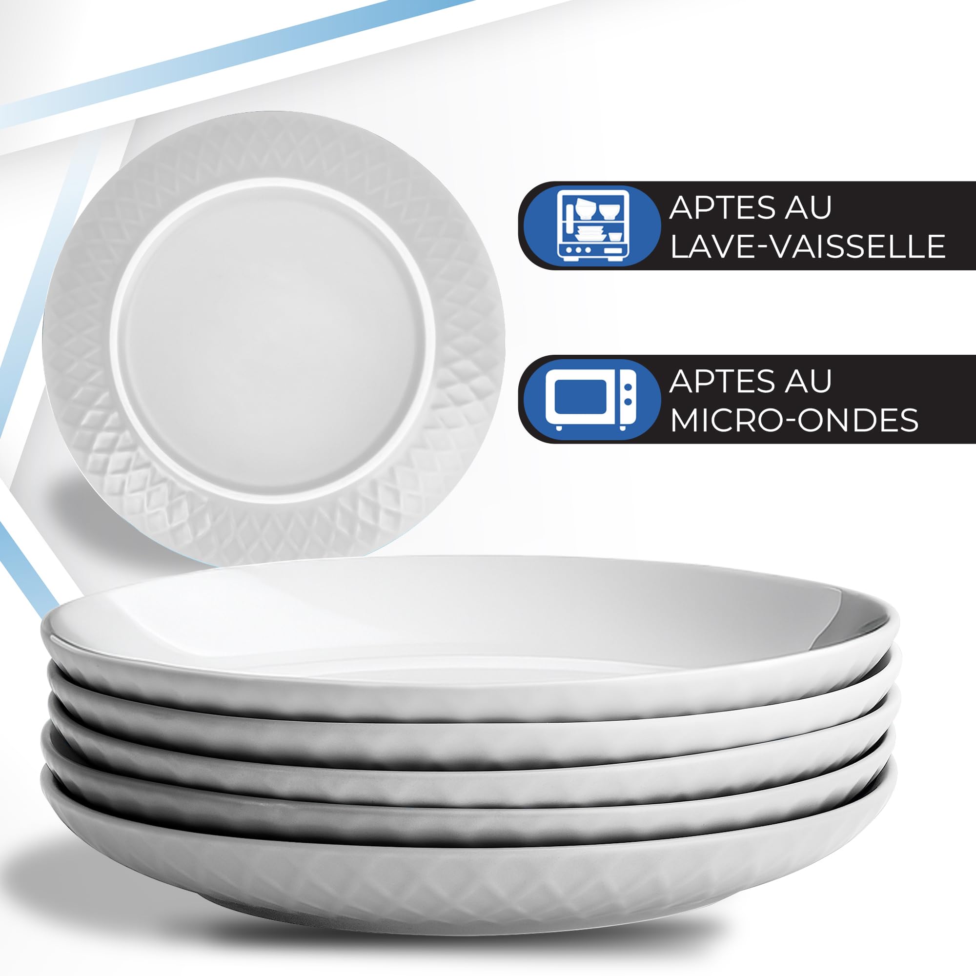 MIAMIO - Set di 6 piatti/Set di piatti moderni in ceramica/gres - Collezione Palmanova (26 cm, Blanco)