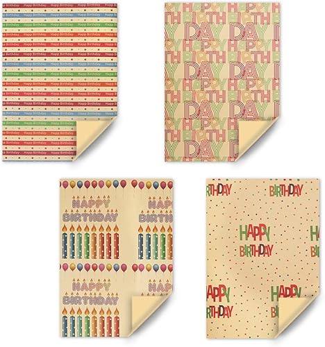 Miniatura 3 de Papel de regalo colorido de estraza para hombres, mujeres, niños, niñas, niños, 4 hojas en 4 diseños plegados planos de 20 x 28 pulgadas por hoja