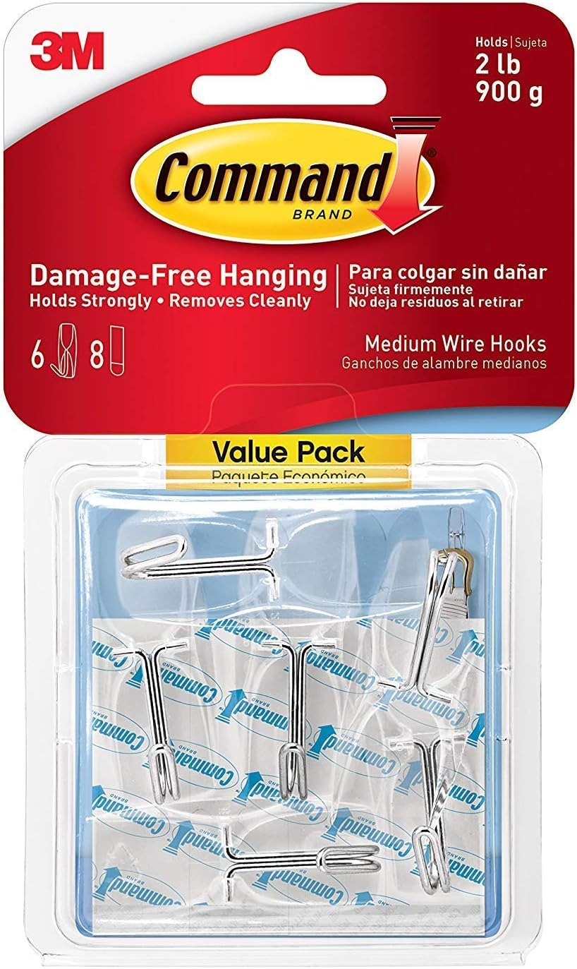 Wire Hook Value Pack Clear Medium 6 Hooks, 8 Strips/Pk