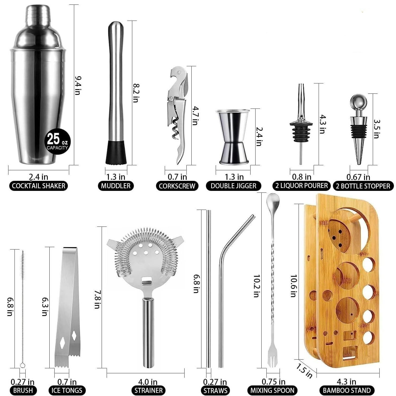 Coctelera Profesional Juego de coctelera de 25oz, Juego de Barman, Herramientas de Barra Profesionales de 15 Piezas, Juego de Mezclador de Bebidas Kit Coctelería